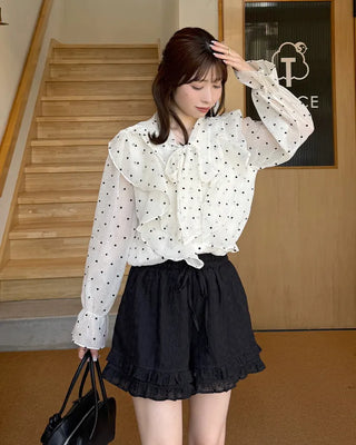 Neck strap ruffle chiffon blouse