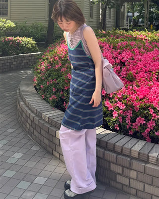 Two-tone striped mini camisole dress