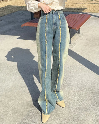 Fringe detail denim pants