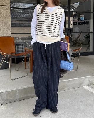Openwork striped V-neck vest