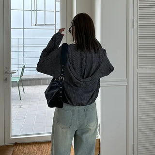 Checked string hooded shirt