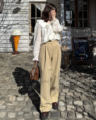 Strap V-neck shirred blouse