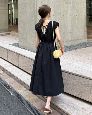V-neck shirred long dress