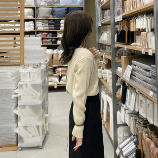 Ribbed Asymmetrical Neck Knit