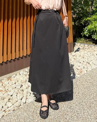 Belted A-line simple long skirt