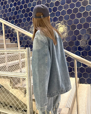 Denim midi zip-up jacket