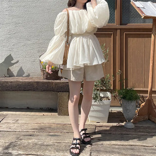 Off-shoulder chiffon blouse dress