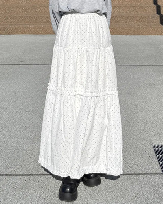 Frilled polka dot long skirt