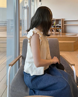 French Girly Frill Sleeveless Knit