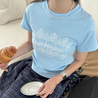 Merry-go-round print short-sleeved T-shirt