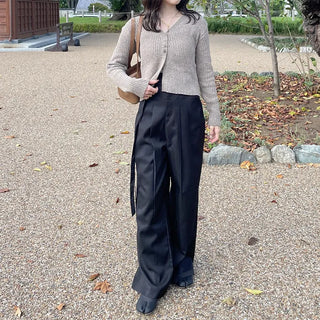 Pointed button rib knit cardigan