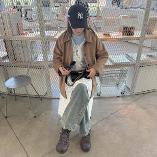 Suede mid-length coat