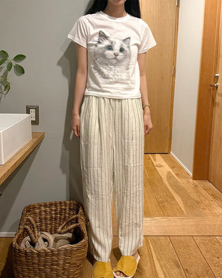Cat print short-sleeved T-shirt