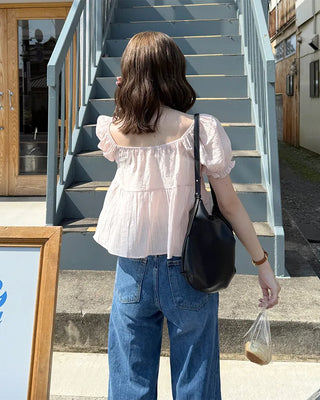 Ribbon string tiered blouse