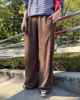 Corduroy ribbed elastic waist pants