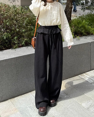 Frill neck ribbon strap blouse