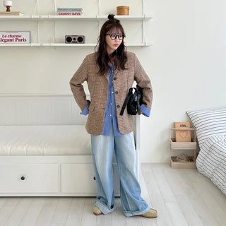 Button-up check jacket