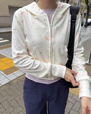 Sketch Pattern Rib Zip-Up Hoodie