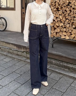 See-through half-open collar knit