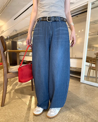 Balloon Fit Striped Denim Pants