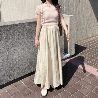 Asymmetrical Ribbon Short-Sleeve Knit