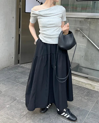 Off-shoulder front twist t-shirt