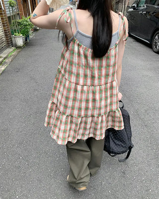 Checked camisole strap mini dress