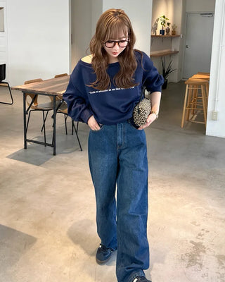 Lettering One-Shoulder Sweatshirt