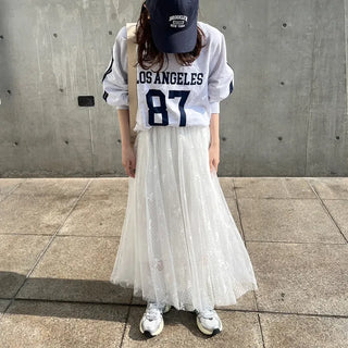 Ribbon pattern tulle skirt