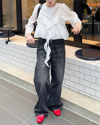 Wrap Point Wash Wide Denim Pants