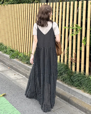 V-neck polka dot long dress