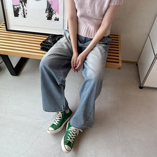 Side pintuck wide denim pants