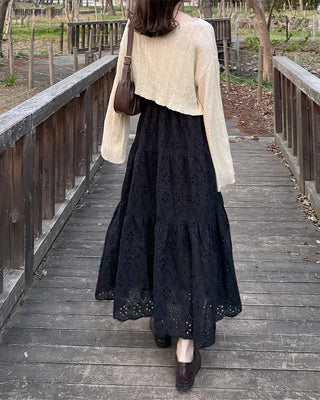Perforated lace long skirt