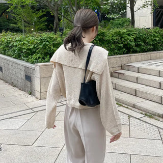 Sailor collar knit zip-up