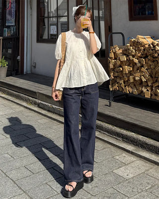 Scalloped lace embroidered peplum blouse