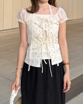 Dot pattern layered blouse with string