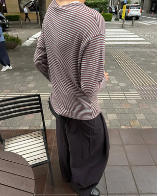 Striped boat neck summer long-sleeve T-shirt