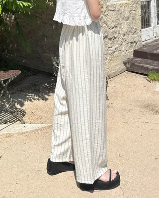 Striped Wide Wrinkle Easy Pants