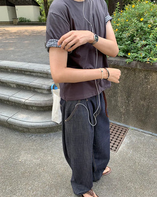 Checked Roll-Up Short-Sleeve T-Shirt