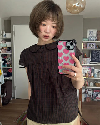 Frilled Shirring Check Blouse
