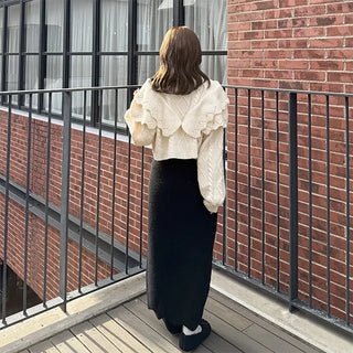 Double ruffle knit cardigan