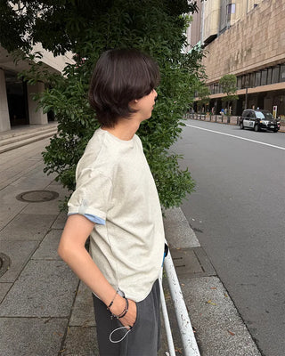 (Unisex) Roll-up Point Bi-color Short-Sleeve T-Shirt