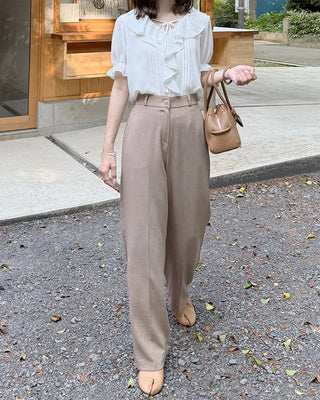 Ruffle Point Short-Sleeve Blouse