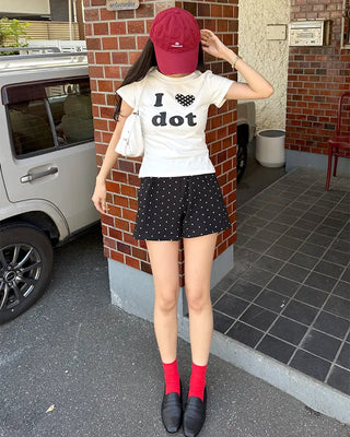 LOVE Dot Semi-Crop Short-Sleeve T-Shirt