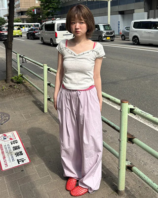 Colorful pintuck wide-leg pants