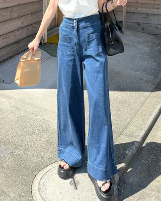 Pocket Two-Button Wide Denim Pants