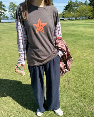Vintage star print sleeve striped T-shirt
