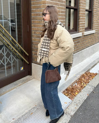 Big check fringe scarf