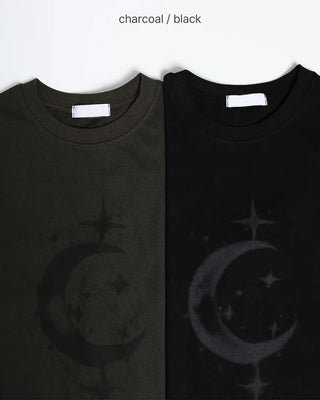 Moon print short-sleeved T-shirt