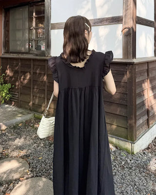 Frilled V-neck long dress